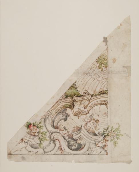 Particolari per la decorazione del Duomo di Monza: motivo architettonico con ornati e fiori