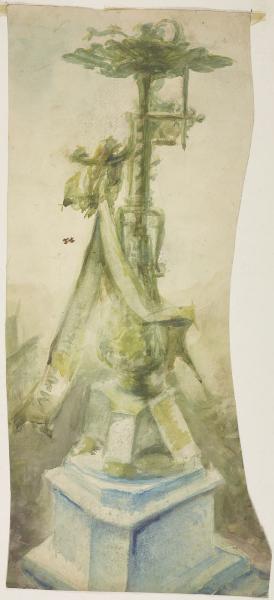 Progetto per un candelabro in ferro battuto e con basamento di pietra