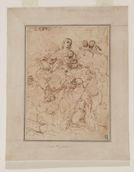 Madonna col Bambino fra le nubi e un santo