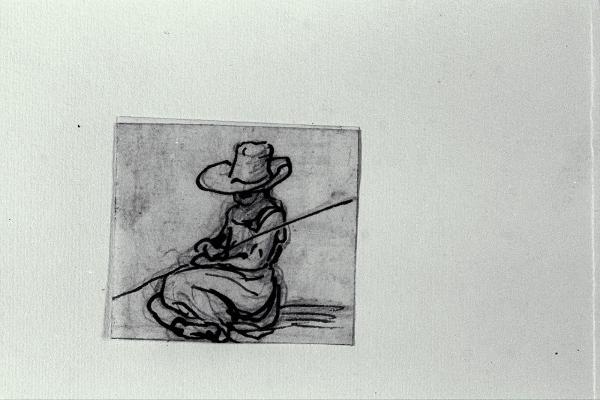 Figura femminile seduta con cappello