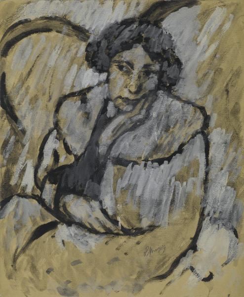 Mezza figura femminile seduta