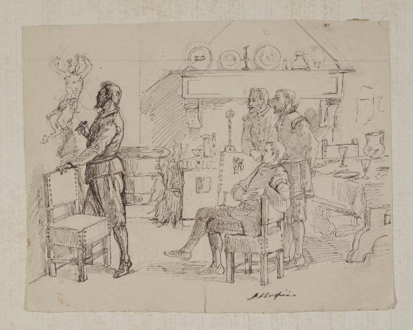 Michelangelo disegna un satiro sul muro della sua camera