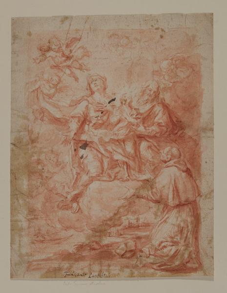 San Carlo in adorazione davanti alla Sacra Famiglia che gli appare tra nubi con angeli e cherubini