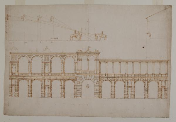 Cortile per giostre nel Palazzo Ducale di Mantova, portico e loggiato con varianti (e studi del punto di vista degli spettatori dal loggiato)