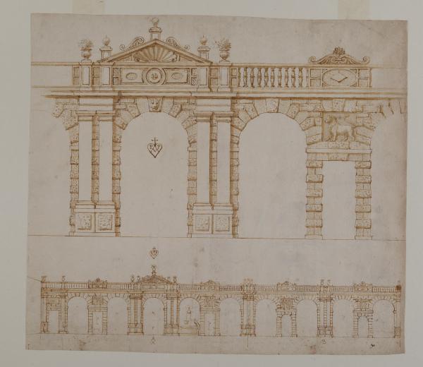 Progetto di una loggia a un solo piano, con un ampliamento della campata centrale