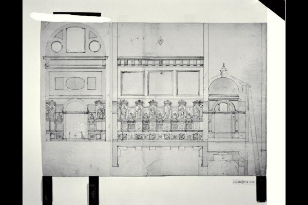 Pianta e sezioni di uno studio per la Cappella Gonzaga in S. Francesco a Mantova