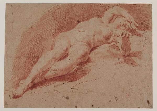 Studio d'ignuda sdraiata e vista di fronte