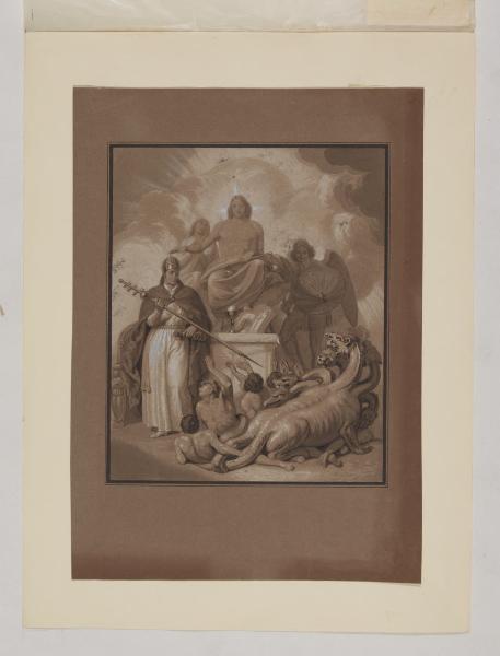 Allegoria religiosa: san Clemente di Metz addomestica il drago