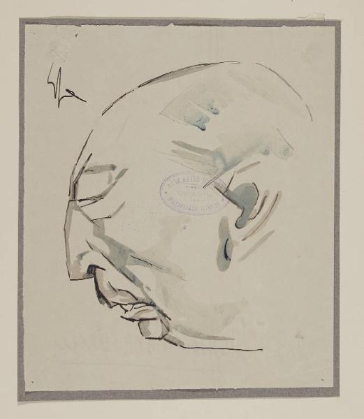 Profilo caricaturale della testa di Dario Niccodemi