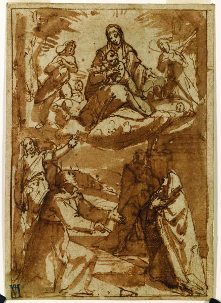 Madonna col Bambino sulle nubi e san Giovanni Battista, san Francesco, santa Caterina da Siena e altro santo