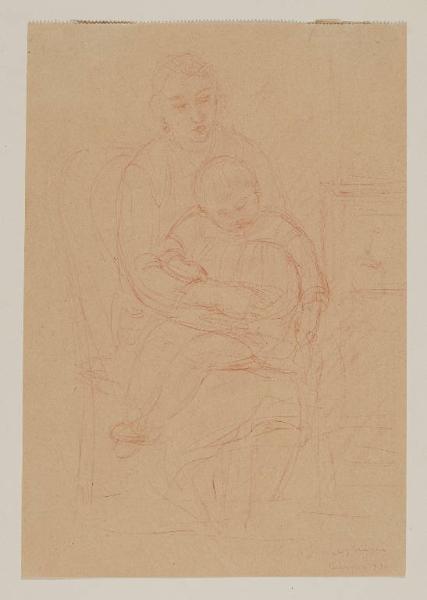 Donna seduta con un bimbo sulle ginocchia