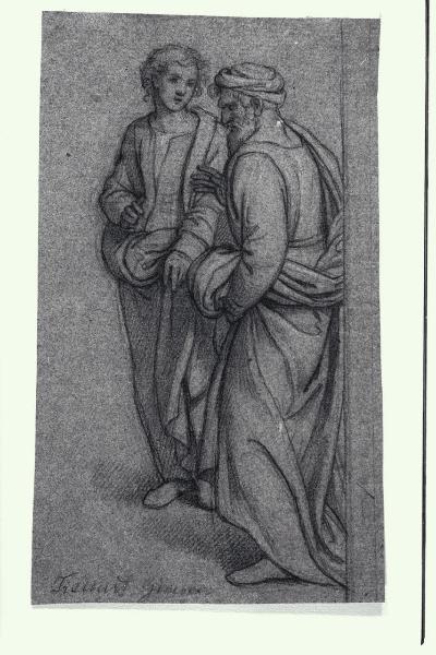 Studio di due figure maschili drappeggiate per una composizione di soggetto sacro