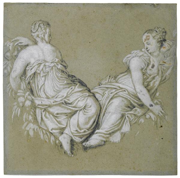 Due donne adagiate su festoni (dall'affresco distrutto della Camera C di Villa Soranzo a Castelfranco)
