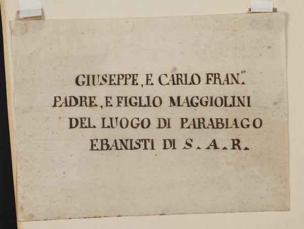 Nota manoscritta: Giuseppe e Carlo Franc.o padre, e figlio Maggiolini del luogo di Parabiago ebanisti di S.A.R.