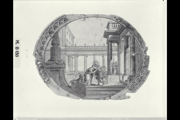 Capriccio architettonico con figure e proposte di bordure