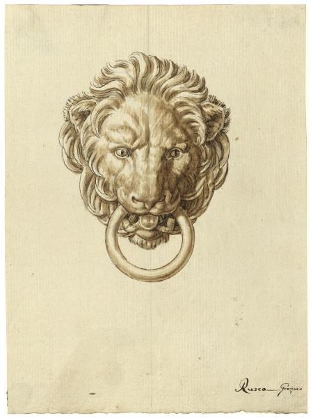 Testa di leone con un anello in bocca