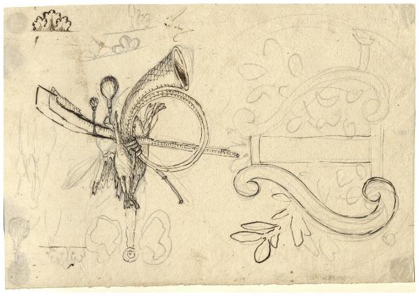 Allegoria della caccia; lira con rami d'ulivo