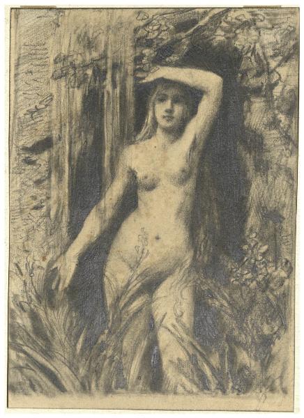 Nudo femminile fra fiori e foglie