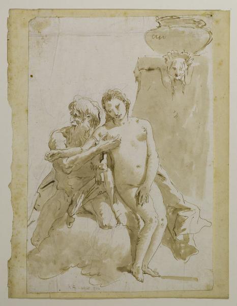 Figura femminile seduta di fianco a un vecchio che le tocca il seno ("Il tempo alla fontana della giovinezza", vedi nota ms. della vedova)