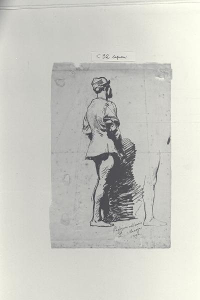 Figura maschile di schiena, e studio della sua gamba