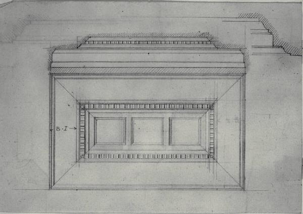 Prospetto e sezione di cassettoni per soffitto