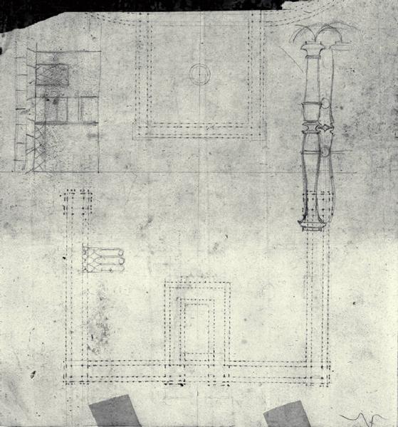 Piante e sezioni parziali di un edificio