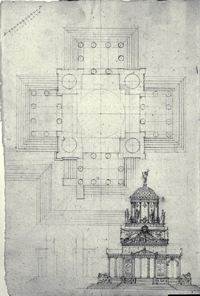 Pianta e prospetto di catafalco