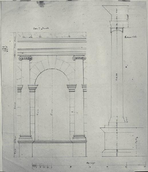 Proporzioni dell'ordine ionico del Teatro di Marcello e del tempio della Fortuna Virile a Roma