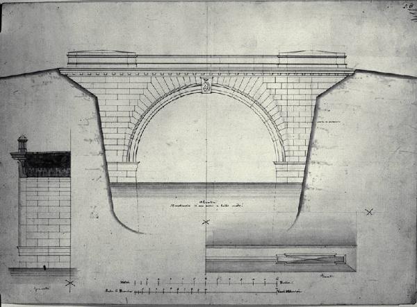 Pianta, sezione e prospetto di un ponte