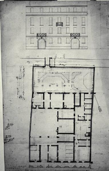 Pianta e prospetto della Casa di Carlo Amati a Milano