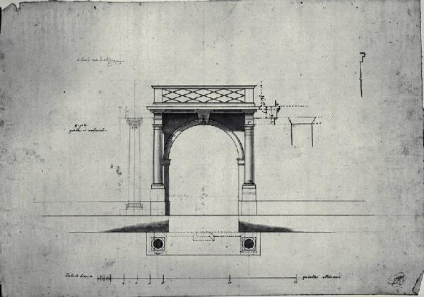 Pianta e prospetto del portone d'ingresso della Villa Durini (detta Grassa) a Monza