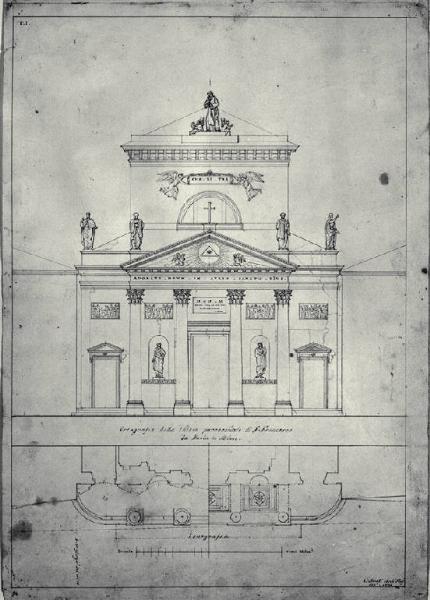 Pianta e prospetto della fronte della chiesa di S. Francesco di Paola a Milano