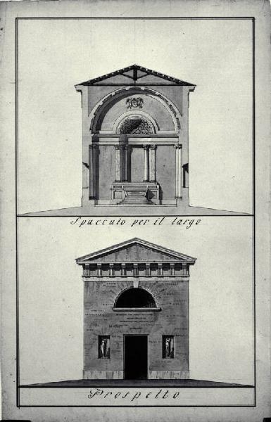 Prospetto e sezione dell'oratorio di S. Gaetano (Cappella Carrena)