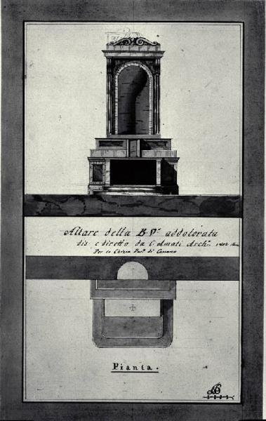 Pianta e prospetto dell'altare della Beata Vergine Addolorata della chiesa della Beata Vergine Immacolata e di S. Zeno a Cassano d'Adda