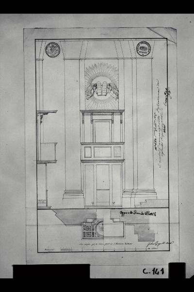Pianta, prospetto e sezione del pulpito della chiesa di S. Francesco di Paola a Milano