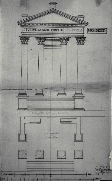 Pianta e prospetto di un tempio tetrastilo