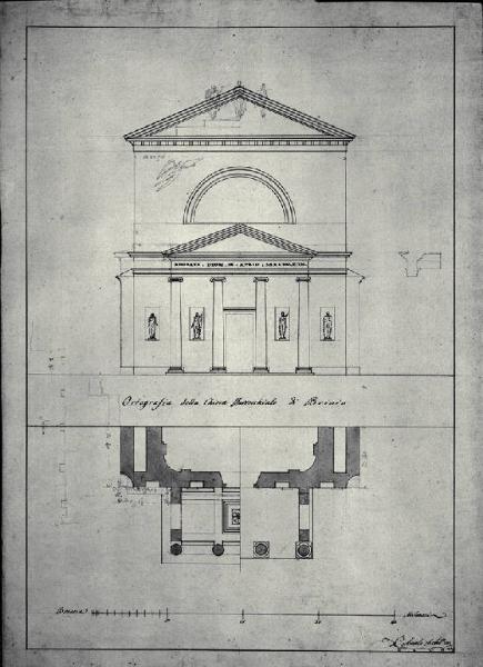 Pianta e prospetto della fronte della chiesa dei SS. Sisinio, Martirio e Alessandro a Brivio