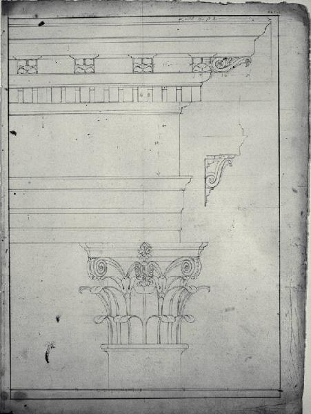 Prospetto di trabeazione e capitello di ordine corinzio