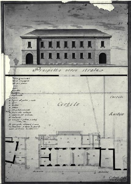 Pianta e prospetto della Villa Sormani a Cornate d'Adda