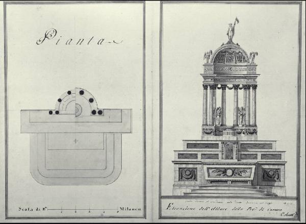 Pianta e prospetto dell'altare maggiore della chiesa della Beata Vergine Immacolata e di S. Zeno a Cassano d'Adda