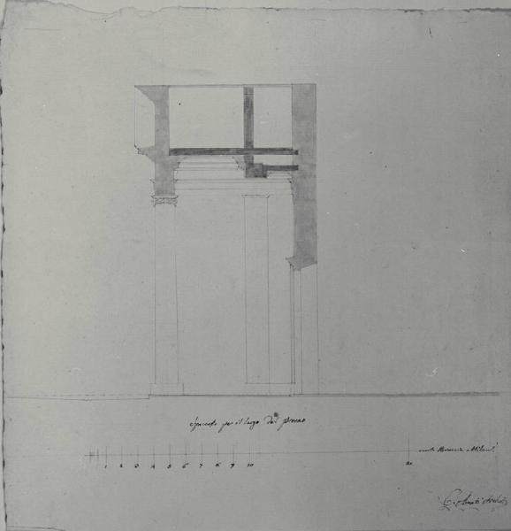 Sezione longitudinale del pronao della chiesa dei SS. Sisinio, Martirio e Alessandro a Brivio