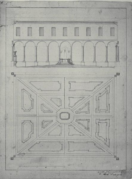 Prospetto verso il cortile del Monastero di S. Paolo d'Argon e pianta del cortile