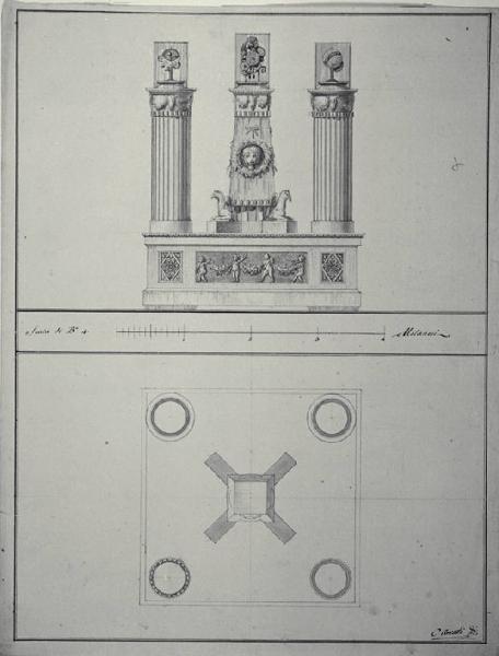 Pianta e prospetto di orologio astronomico