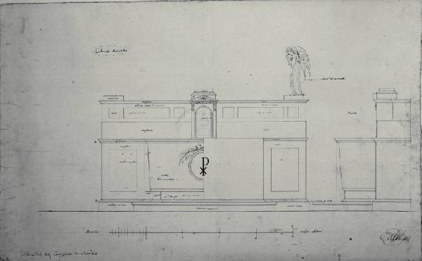 Prospetti frontale e laterale dell'altare per il cavalier Aresi a Miradolo