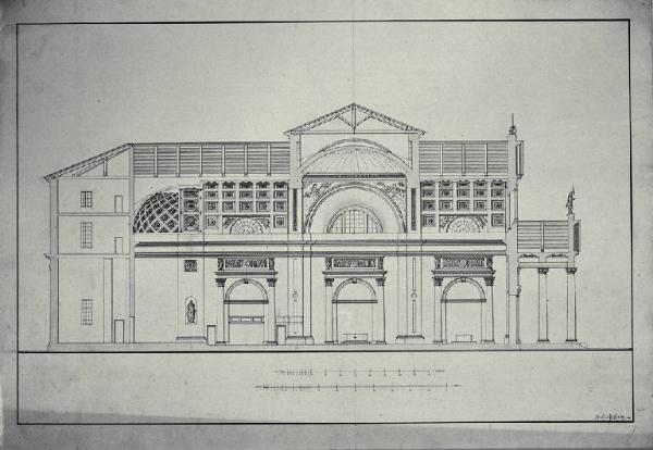 Sezione longitudinale della chiesa di S. Vittore a Calcio