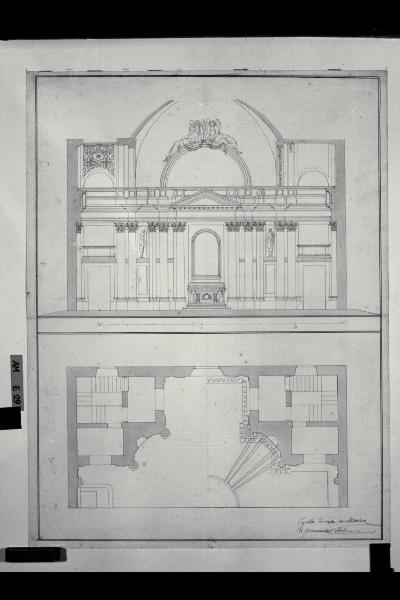 Pianta e prospetto della cappella della Villa Arciducale (Reale) a Monza