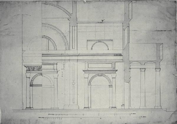 Sezione longitudinale della chiesa di S. Vittore a Calcio