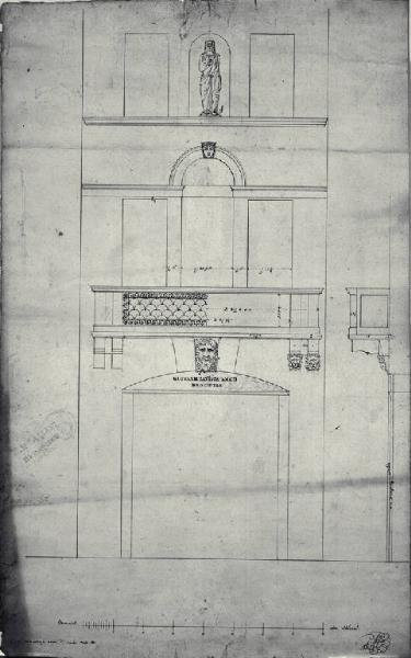 Prospetto della facciata della Drogheria di Giovanni Battista Amati a Milano (già Contrada del Carrobbio 3455-3456)
