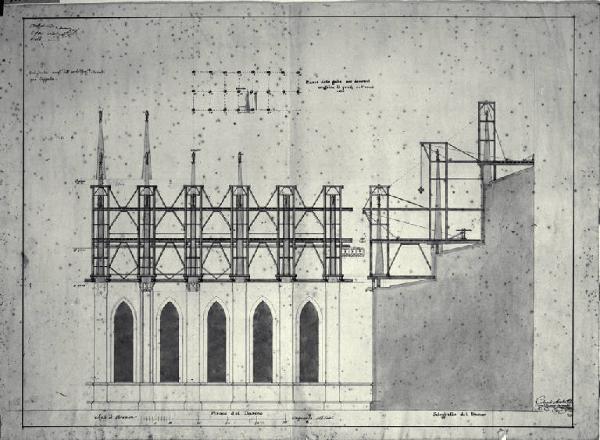 Pianta e prospetto per le armature delle guglie del Duomo di Milano