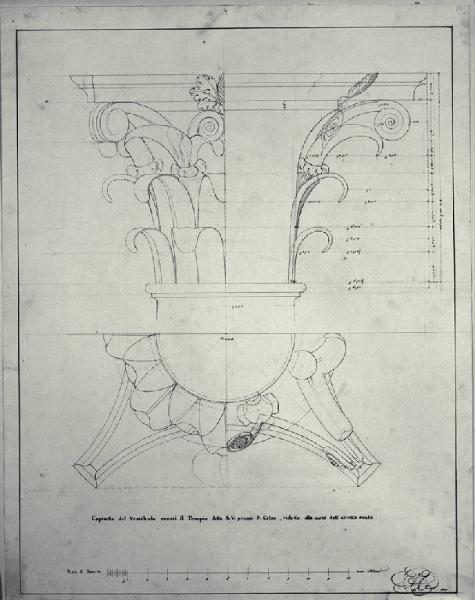 Pianta e prospetto del capitello del portico antistante la chiesa di S. Maria presso S. Celso a Milano